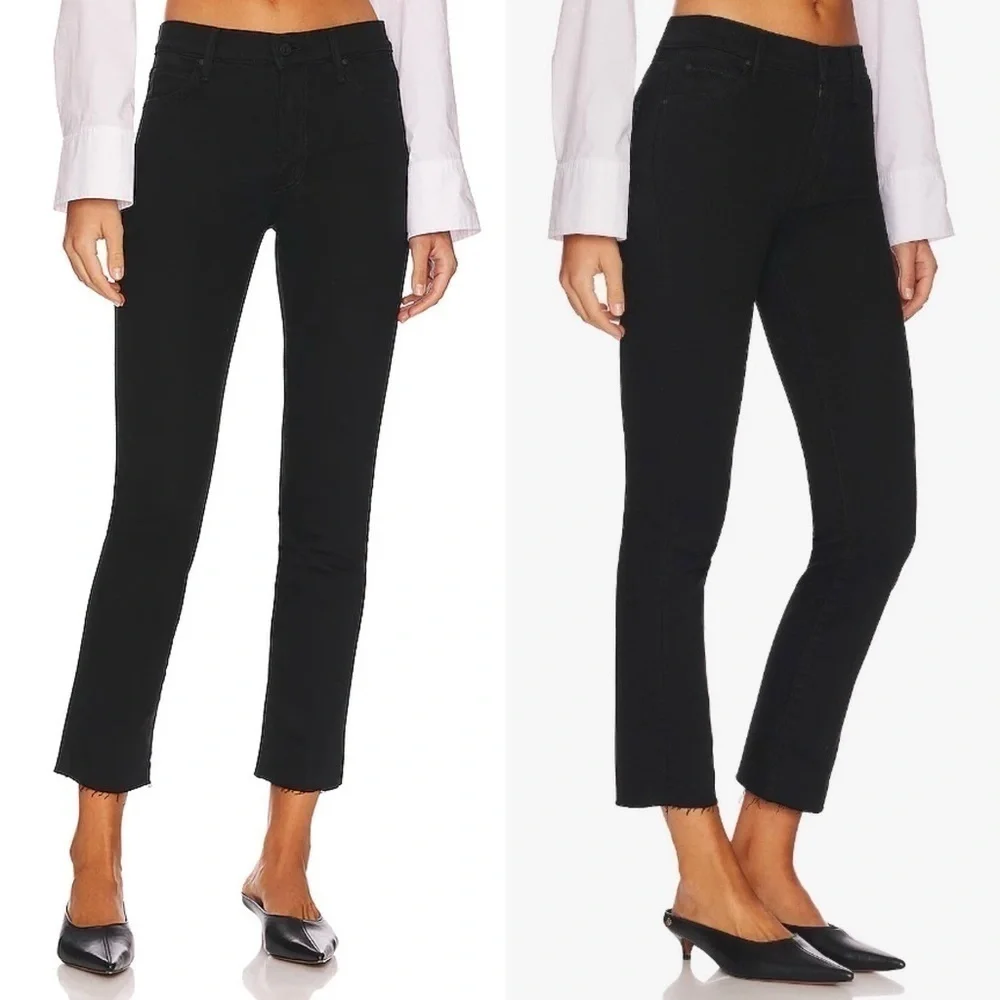 MOTHER- The Rascal Ankle Fray in Black Pitch Straight Leg Jeans Mid Rise Size 24